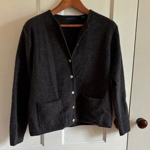 Karen Scott Dark Charcoal Gray Crewneck Button Cardigan